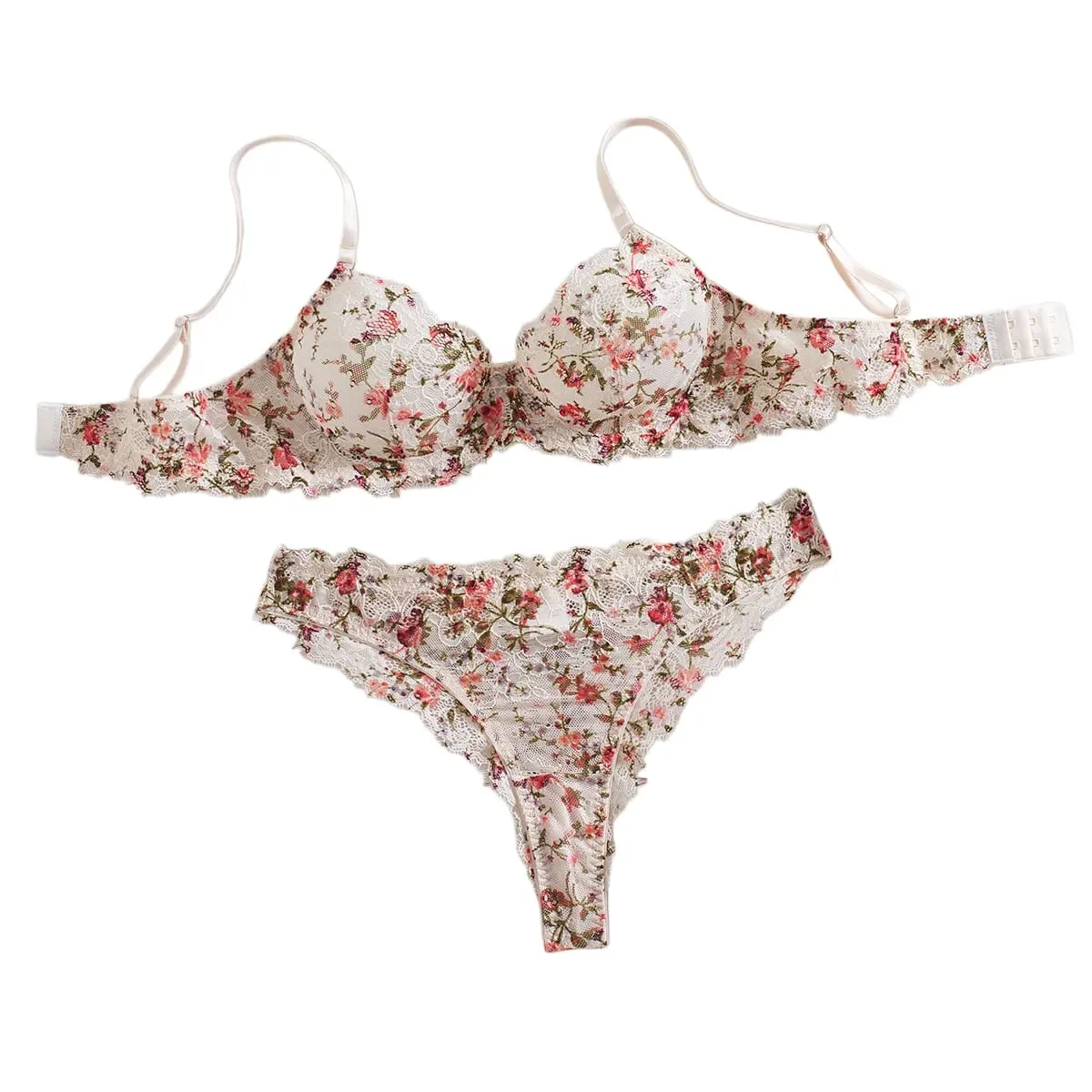 Krasapt franska blommor broderi underkläder 2 st set Fancy spets patchwork genomskinlig behåar och trosor Kostymer Sexiga erotiska outfits — image 2