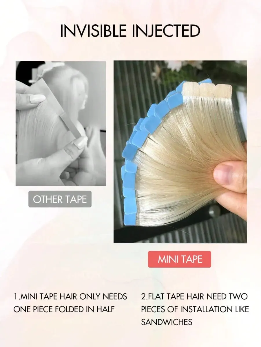 Mini Tape In Hair Extensions 12-20 Inches 10pcs/20pcs Invisible Human Hair Natural Tape In Hair Extention 60 Platinum Blonde — image 4