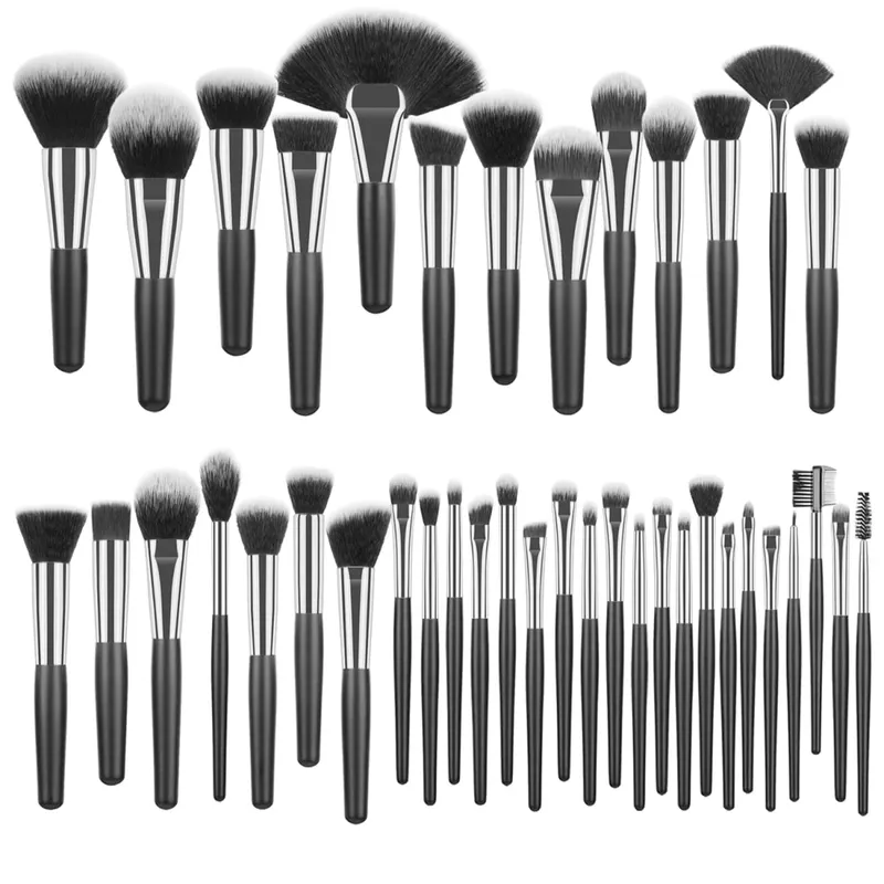 Professional 40Pcs Short Handle Makeup Brush Kit With Bag Complete Highlight Concealer Brow Tools For Daily Touch Up & Travel — image 7