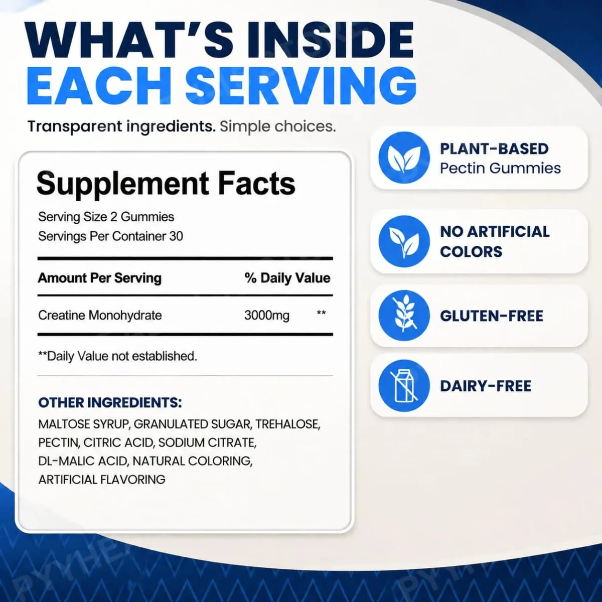 Creatine Monohydrate Gummies for Strength Support During Training Post-Workout Recovery Support Blue Raspberry 60 Gummies