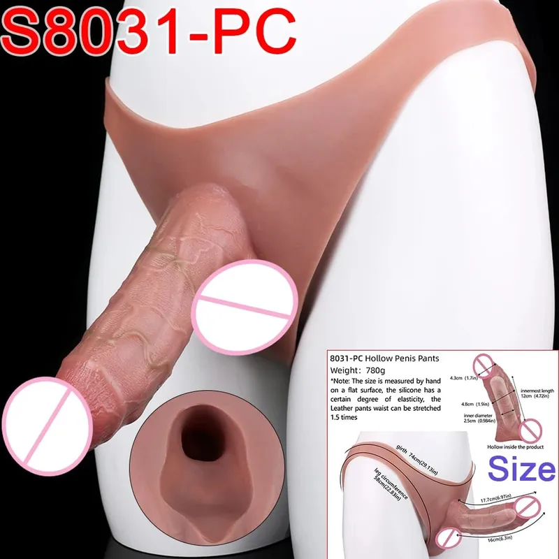 Male Strap-On Long Hollow Dildo Ultra Realistic Penis Extend Sleeve Pants насадка на член Male Cock Cover Sex Toys