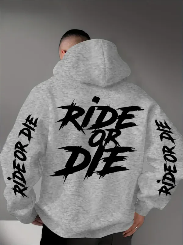 Men's Ride Or Die Hoodie Biker Motorcycle Graphic Back Sleeve Print Oversized Pullover Sweatshirt Streetwear Autumn Winter — image 9