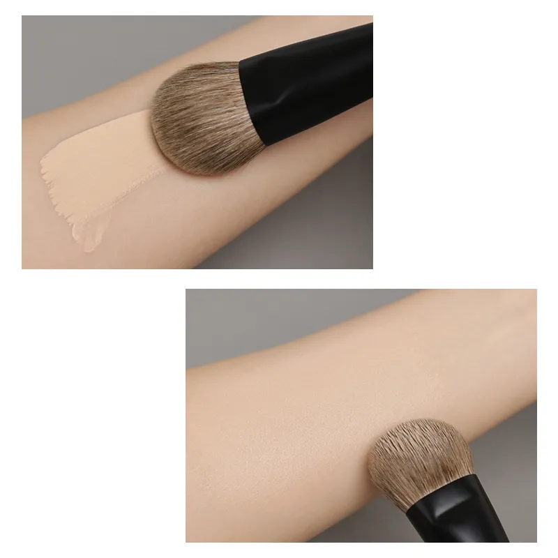 Pinceaux de maquillage professionnels faits à la main, poils de chèvre naturels doux, pinceau de fond de teint incliné, manche court en bois d'ébène, T101 — image 3