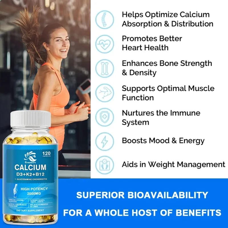 Calcium Vitamin D3 Plus with B12 K2 - High Potency Food Based Immune - Support Bone Health & Mood Balance Supplement — image 4