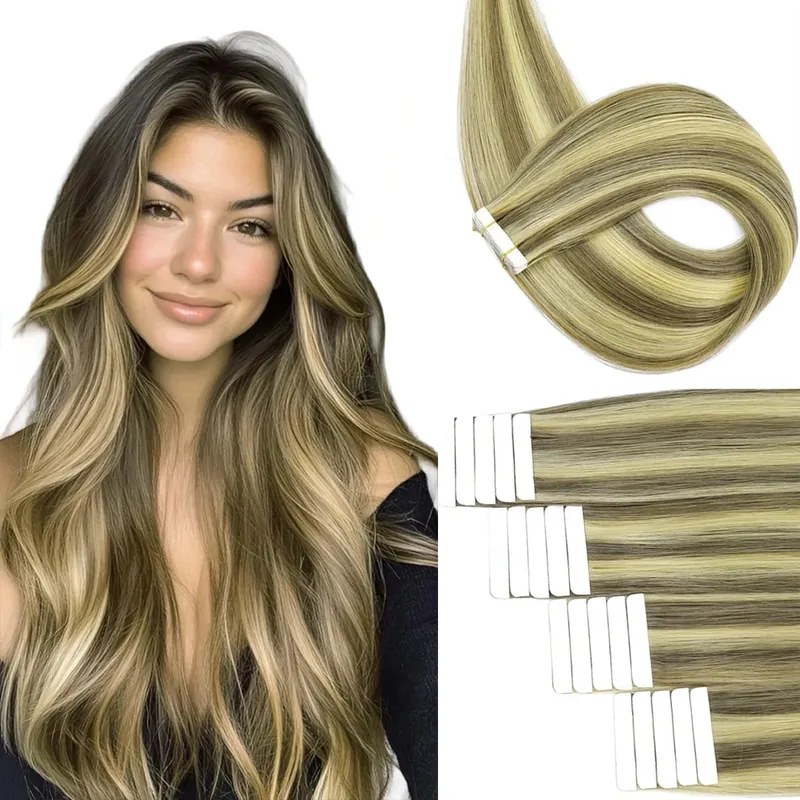 Invisible Tape in Hair Extensions Real Remy Hair Hair Extensions for Women Ash Blond mixed Platinum Blond Straight Hairpieces — image 7
