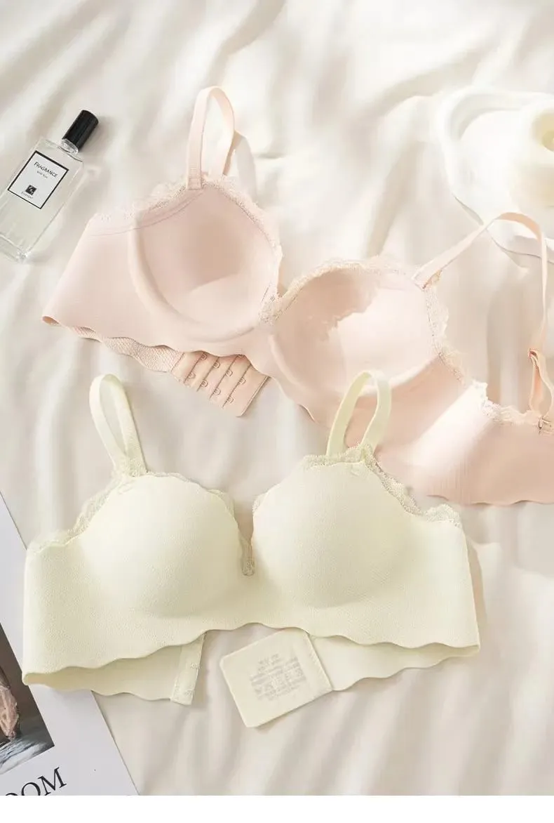 2025 Fashion Lace Thickened One-piece Seamless Push Up Lingerie Small Breast Gathering Comfortable Bra For Women — image 3