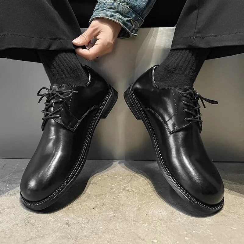 Zapatos Derby con Cordones y Punta Redonda para Hombres, Zapatos Retro Simples Antideslizantes, Transpirables, cómodos y a la Moda — image 9