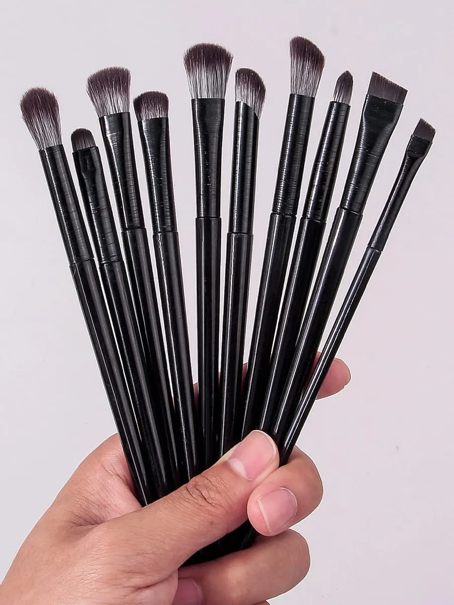 10-delade ögonsminkborsteset: Eyeliner ögonskugga Aegyo-sal-borstar med en sminkborstepåse av PU-läder