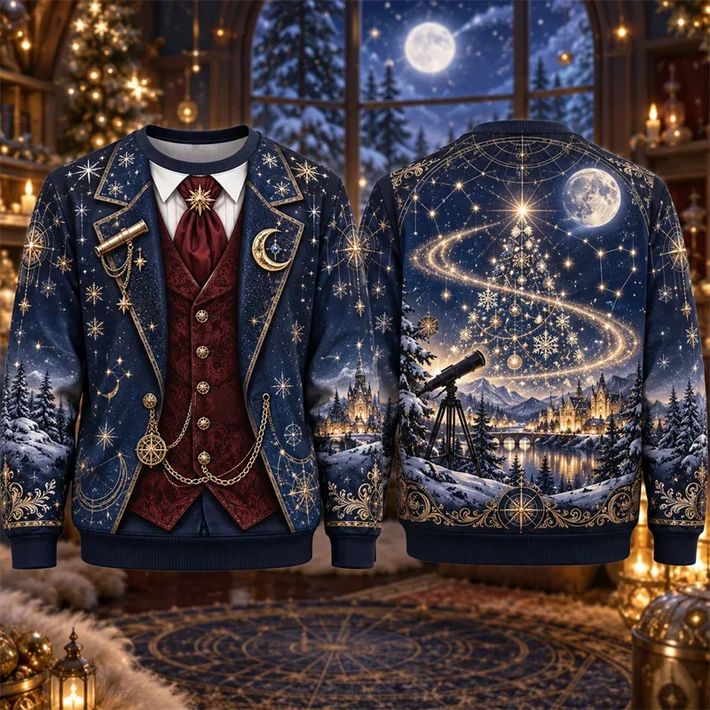 Christmas Fake Suit Tie Sweatshirt Men Vintage Tuxedo Blazer Bow Tie Graphic Crewneck Xmas Pullover Holiday Party Streetwear — image 9