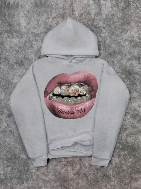 Men's hoodie casual pink lip print hoodie retro komportableng sweatshirt kaswal na may mataas na kalidad na hoodie — image 2