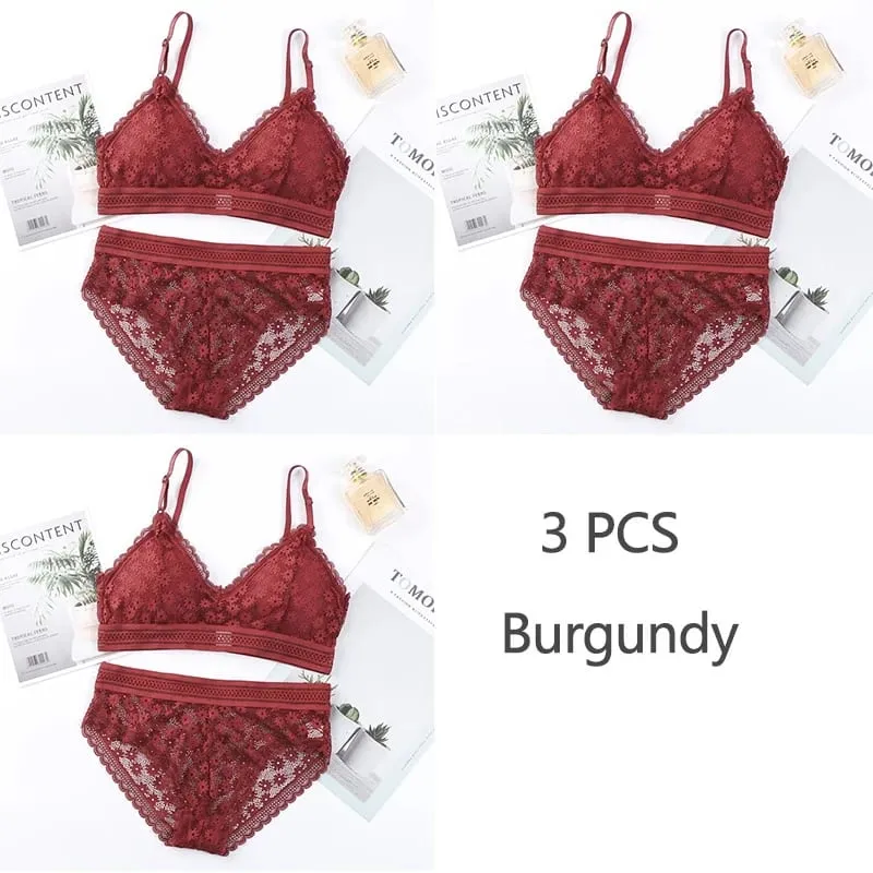 3 Piece Set Bra Sexy Lace Beauty Back Suit Underwear Magtipon ng Seamless Pambabaeng Kasuotang Panty Kumportableng Lingerie — image 14