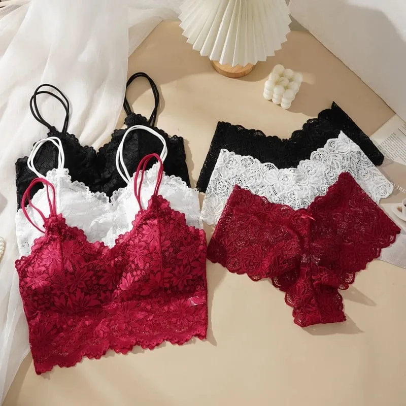 M-2XL Women Sexy Lace Bras Suit Hollow Out Flower Lace Underwear Sets Beautiful Back Tops Panties 2PCS Intimate Set — image 3