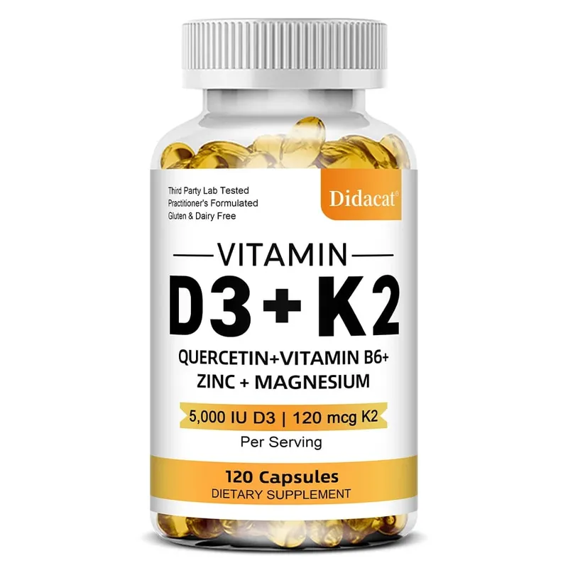 Suplemento dietético de vitamina D3 + K2 - Suporte à saúde óssea e cardíaca ajuda a regular o metabolismo do cálcio - 120 Cápsulas gelatinosas — image 9