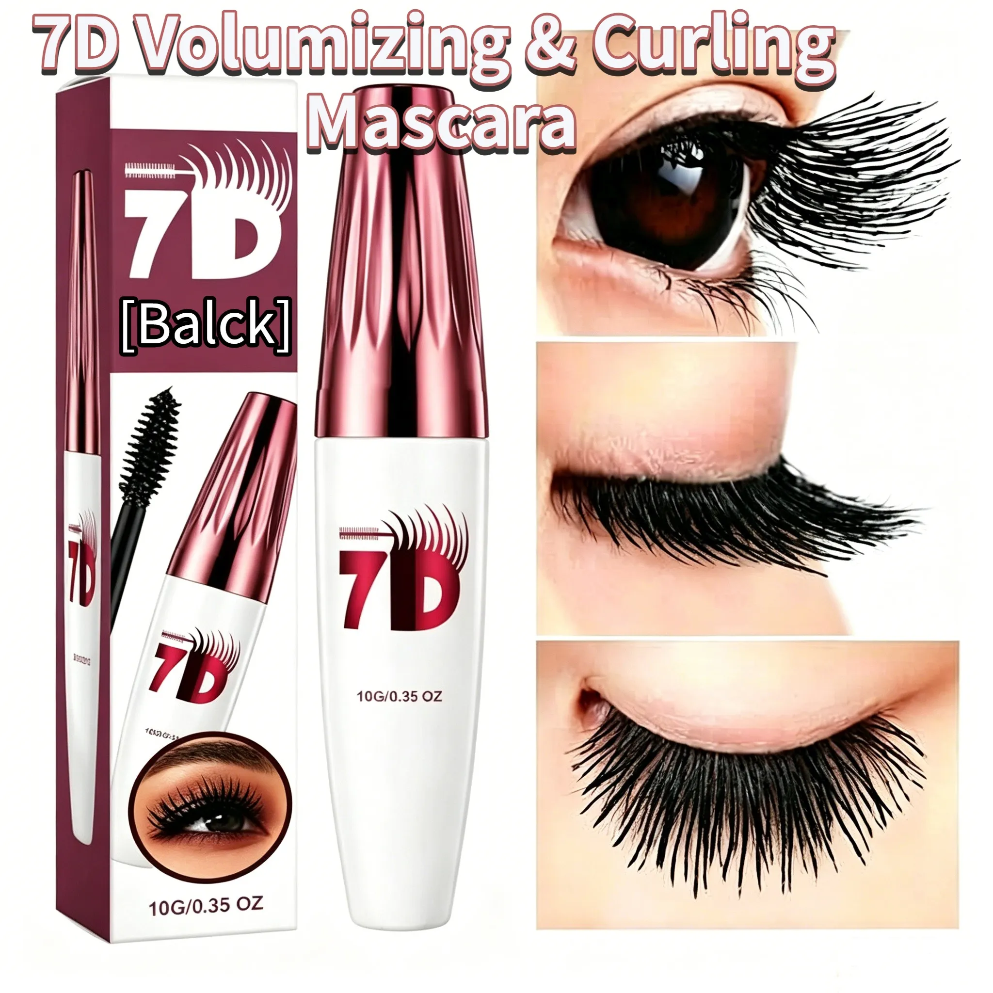 7D Black Mascara for Multi-Dimensional Volume Silk Fiber Lash Extension Waterproof Smudge-proof Long Lasting Eye Makeup Cosmetic — image 2