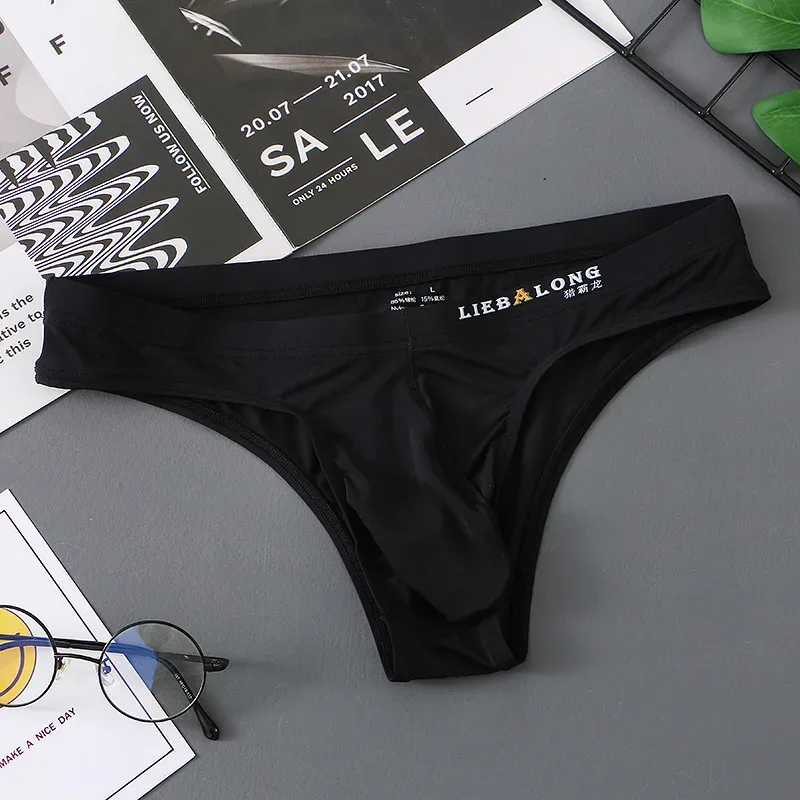 Cuecas masculinas biquíni sexy roupa interior masculina de seda gelo pênis bolsa cuecas calzoncillos hombre deslizamento gay lingerie sólida — image 15