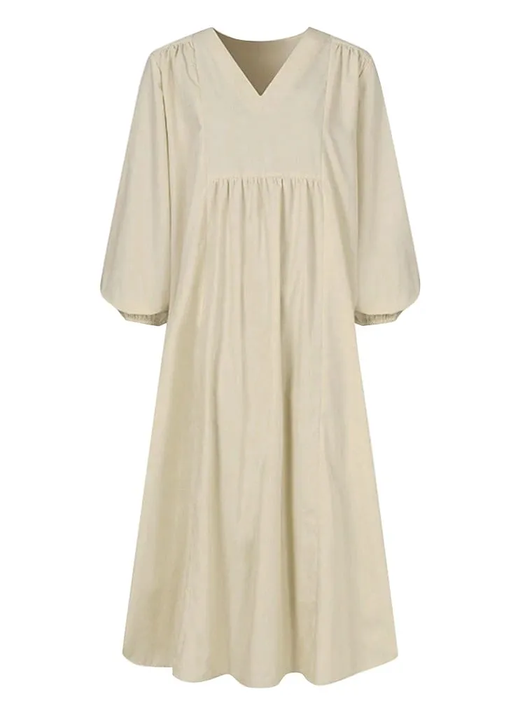 Spring/Summer New Arrivals Women's Cotton-Linen Blend Loose Bell-Sleeve Dress Casual Elegance for Everyday Wear