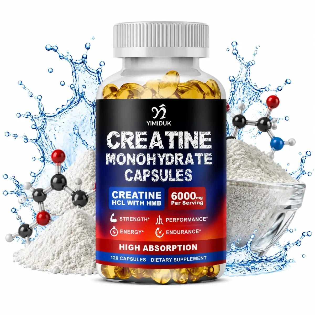 Creatine Monohydrate 6000mg Capsules with Creatine HCL & HMB Boost Lean Muscle Improve Training Endurance Ease Muscle Fatigue
