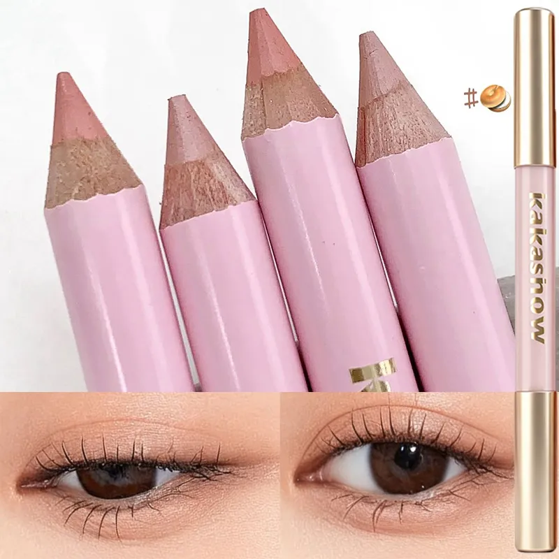 Crayon de ver à soie couché à Double extrémité, surligneur, stylo de maquillage mat naturel éclaircissant, bâton d'ombre à paupières rose abricot, cosmétiques pour les yeux — image 2