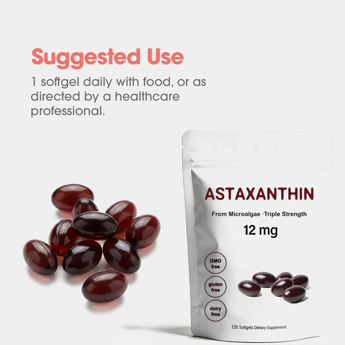 Astaxanthin 12mg Antioxidant Supplement Softgels for Women Men Premium Triple Strength Formula | Non-GMO Gluten Free No Soy — image 5