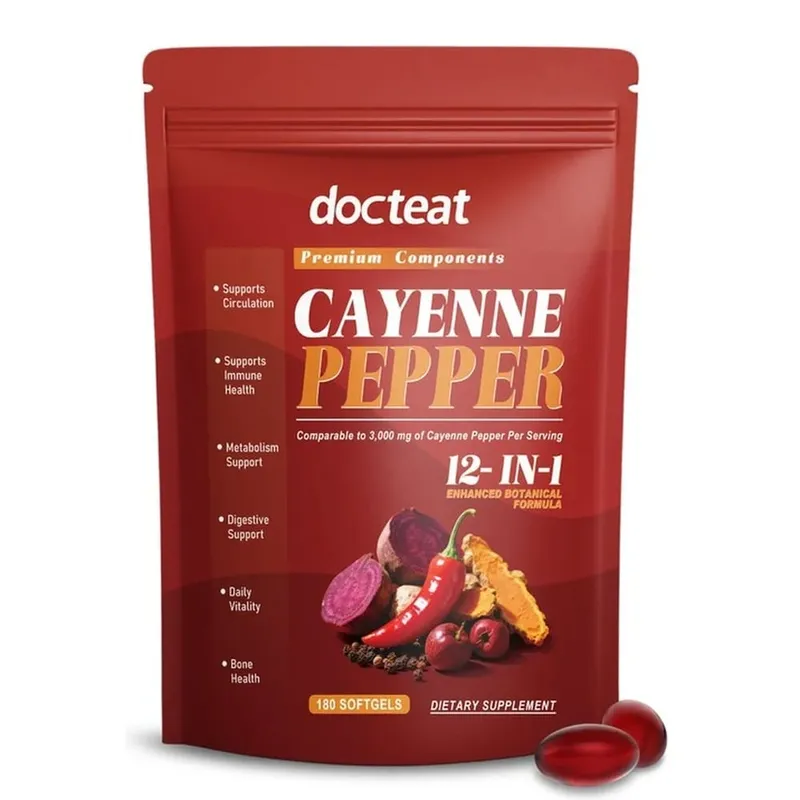 Docteat Cayenne Pepper 12-in-1 Softgels Immune Health and Bone Support with Berberine and Black Pepper Extract 180 Softgels — image 8