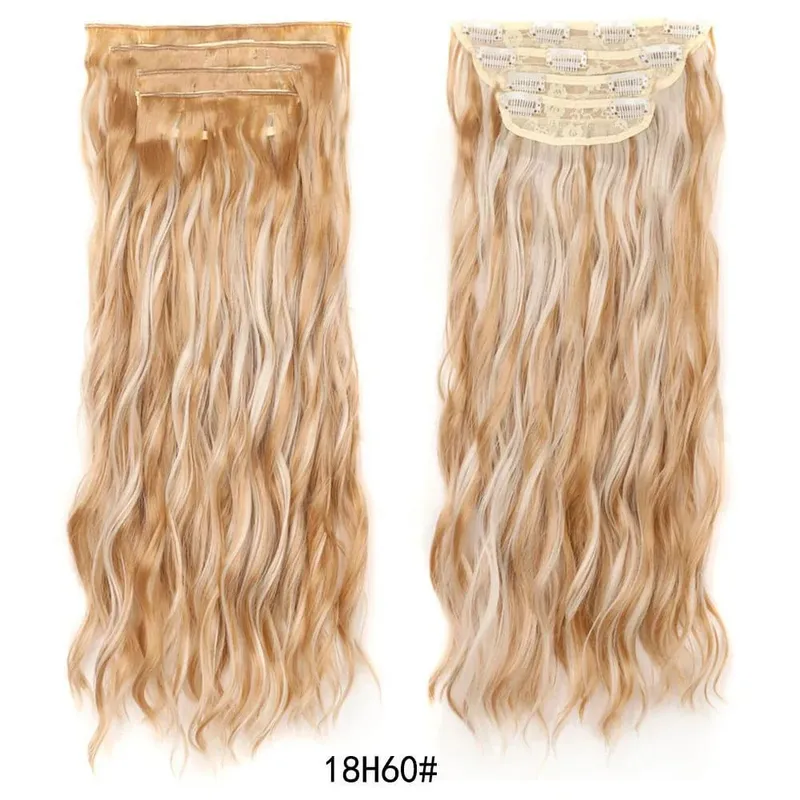 Jeedou Clip in Hair Extensions 4Piece/Set Synthetic Long Wavy Thick Hair Bouncy Curly Full Head Hairpiece Natural Looking