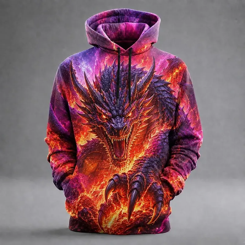 Men's Dragon 3D Printed Hoodie Fashion Animal Graphic, Lightning Print Sweatshirt Long Sleeve Casual Streetwear Men Clothing — image 5