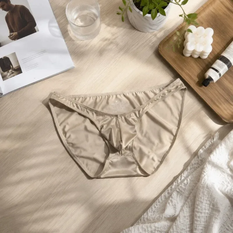 Comfortable Low Waist Men's U-Pouch Underwear Breathable Seamless Satin Silk Briefs Narrow Belt Lingerie Ice Silk Panties Sports — image 8