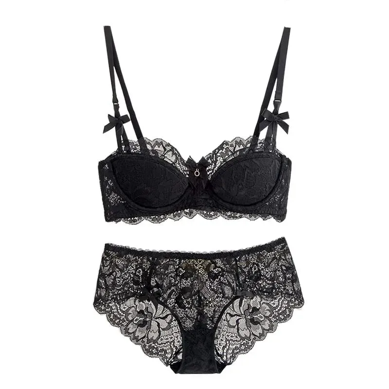 Modest French Pure Desire Bralette AB Cup Full Coverage Lace Bra & Set Small Bust Push Up Wireless for Chubby Girl Bow Plus Size — image 8
