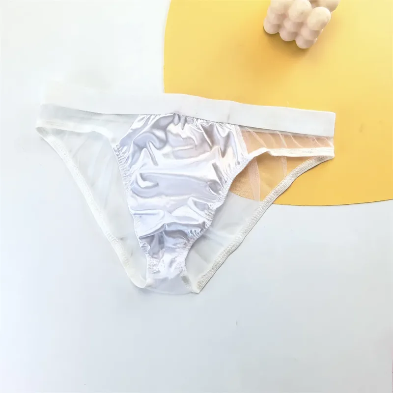 Cuecas masculinas de seda de cetim brilhante sexy cuecas de malha transparente calcinha masculina respirável de secagem rápida — image 19