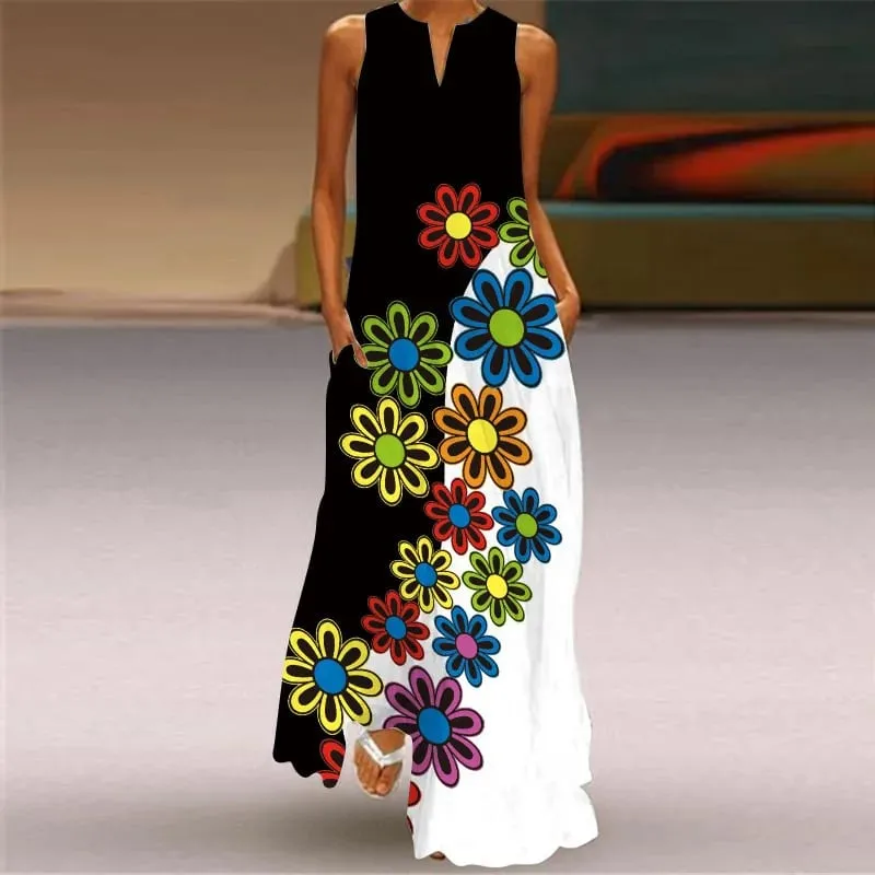 Women Dresses 2026 New summer wear sleeveless long dress V-neck printed emerald flower dress women's clothing vestidoes — image 4