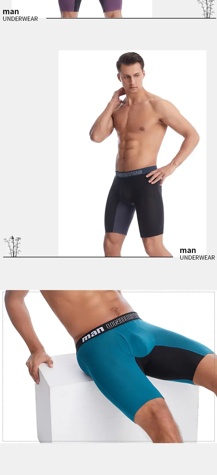 3 pçs dos homens boxers tamanho grande sexy calcinha pacote boxer shorts de fibra de bambu cuecas longas homme calcinha 5xl-7xl — image 2
