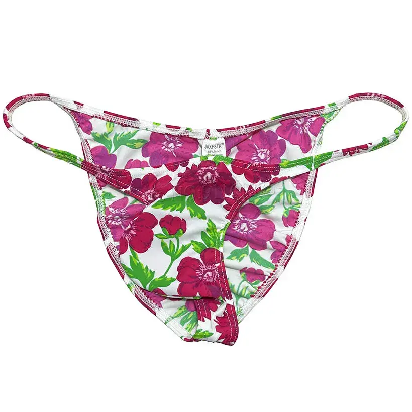 Men's Cheeky Briefs Underwear Pouch Male Ruched Bikini Swimwear Sexy Underpants High Elasticity, Low Waist, Floral Print sexy — image 9