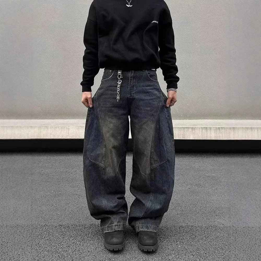 Four Seasons Fashion Men's American Vintage Loose Straight Wide Leg Casual Trendy Loose Denim Trousers Male Jeans Pants Clothes — image 2