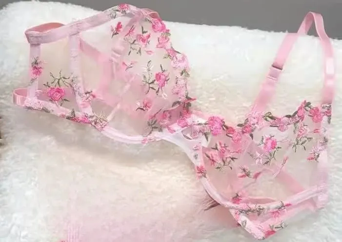 French Floral Bra Set Women | Sweet Sexy Sheer Mesh Lace Transparent Underwear Set | Practical & Feminine MOYISU Sexy Panty Set — image 12