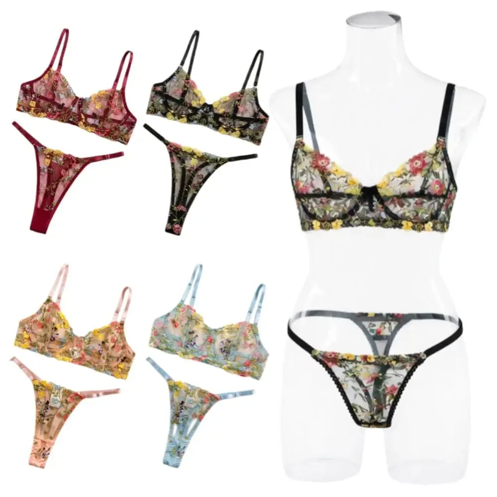 2-Piece Bohemia Floral Lingerie Set Embroidery Versatile Underwear Intimates Underwire Push-up Sheer Bra Panty Set Para sa Lady Girl — image 5