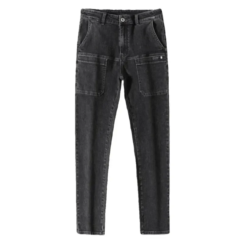 Spring Summer Thin Six Pocket Men's Jeans Elastic Straight Leg Casual Slim Fit Jeans Versatile Multi-Pocket Long Y2K Denim Pants — image 6