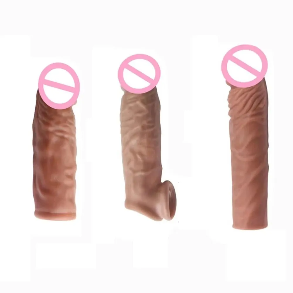 Realistisk Penisförlängning Cock Sleeve Återanvändbar Silikon Penisförstorare Fördröjning Kondomer För Män Dildo Enhancer Sexleksaker Erotisk butik — image 1