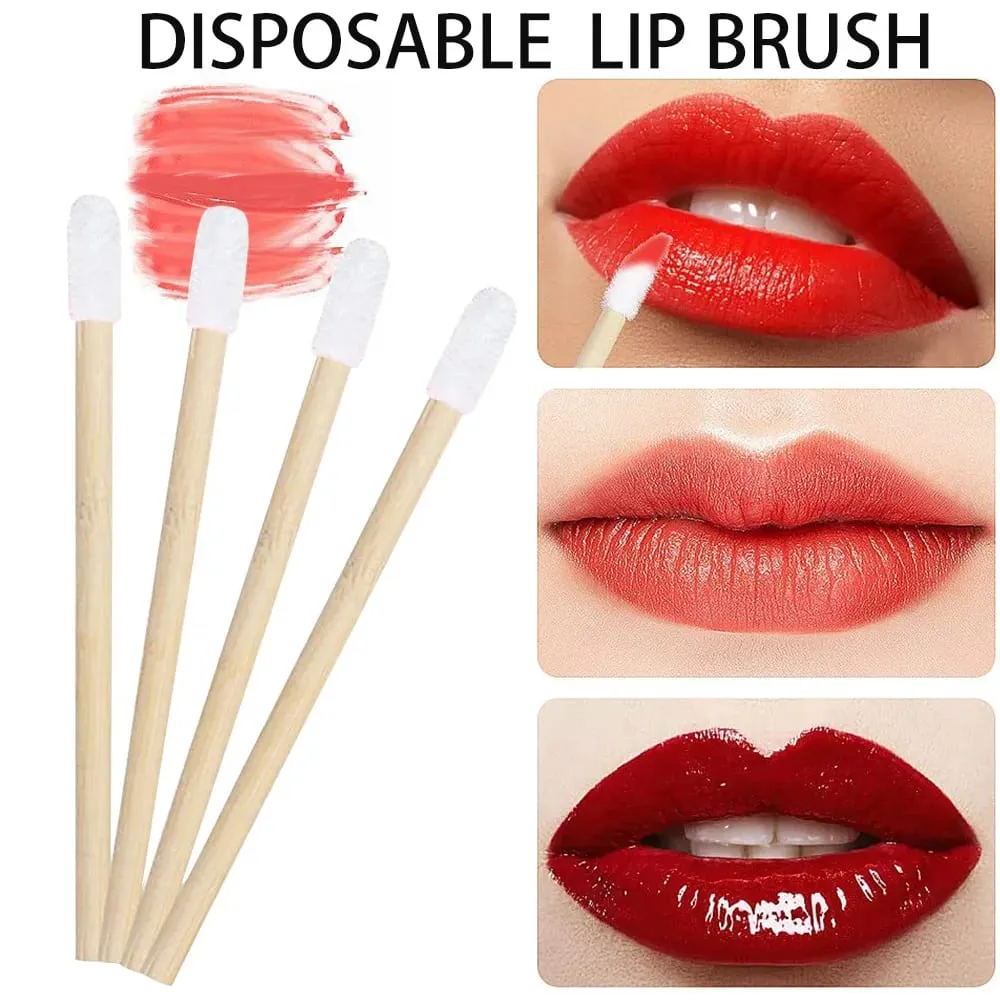50/100pcs Lip Brushes Bamboo Handle Lip Brushes Lipstick Gloss Wands Applicator Makeup Tool For Eyelashes Extension Accessories — image 3
