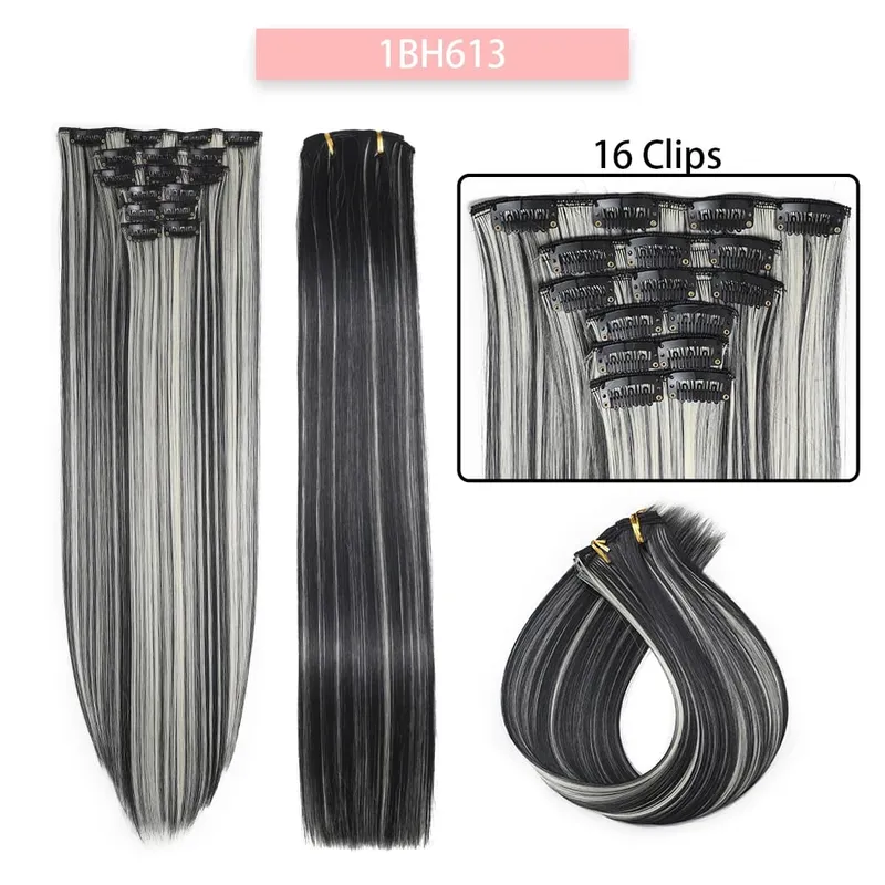 6-Piece Set 24-Inch Synthetic Clip-On Hair Extensions Straight Hair Removable Lightweight Synthetic Wig Women's Exclusive — image 23