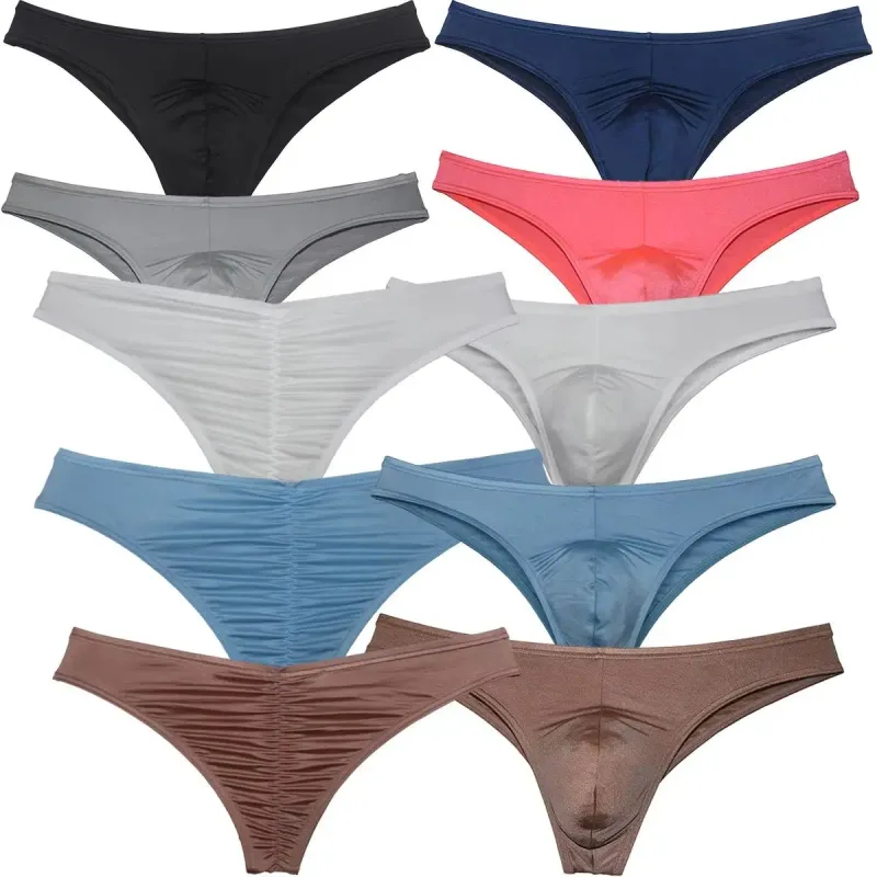 Men's Bikini Briefs Triangle Underwear Pucker Back Micro Briefs Elastic Shiny Summer Low Rise Beach Briefs Sexy Silky Smooth