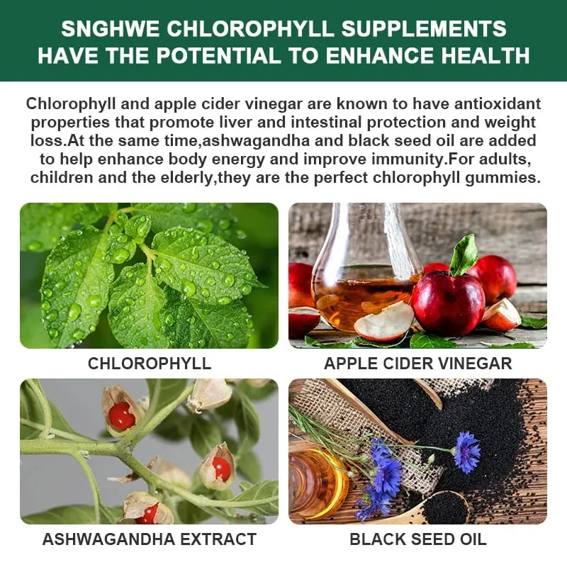 Chlorophyll Gummies-na may ACV Vitamin D3 C E B12 -Natural Deodorant Energy Boost Immune at Digestion Support Vegan 60 Candies — image 5