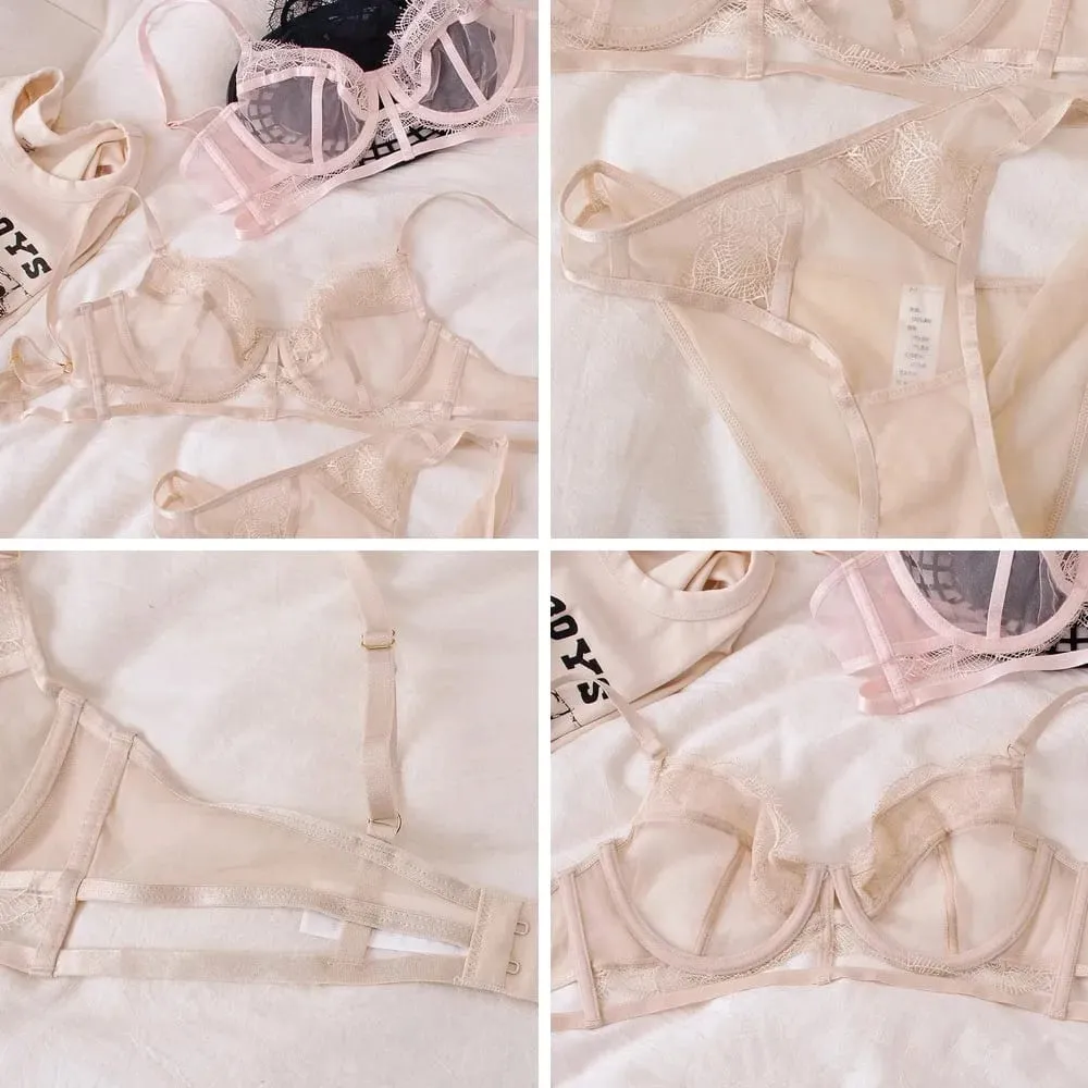 Ultra-Thin Embroidery Mesh Lingerie Set with Steel Ring Push-Up for Large Breasts & Sexy Look — image 2