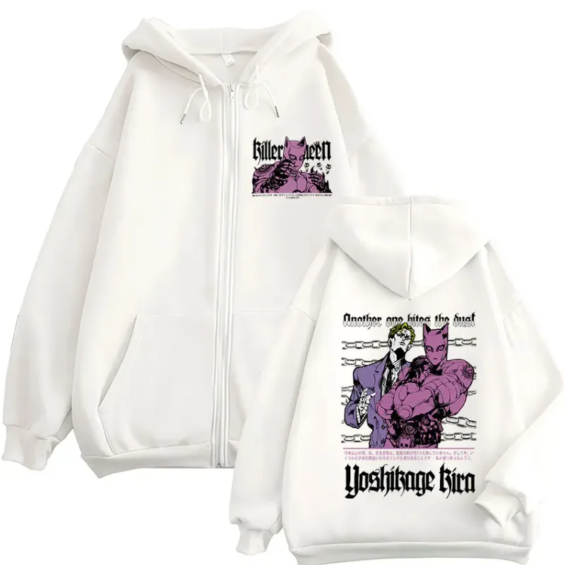 Anime Jojo Bizarre Adventure Kira Yoshikage Killer Queen Zipper Hoodies Men Women Clothing Fashion Zip Up Sweatshirts Jackets — image 5