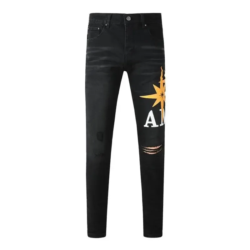 Fashion Americans Brands Men's Jeans Luxury Streetwear Holes Long Trousers Quality Male Stretch Slim Pants Skinny Trousers