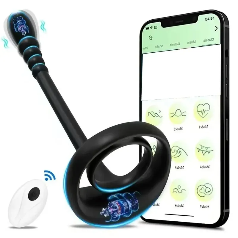 APP Penis Cock Ring Male Wireless Remote Control Male Ejaculation Delay Stimulator Anal Butt Plug Adult Sex Toy for Men Couples