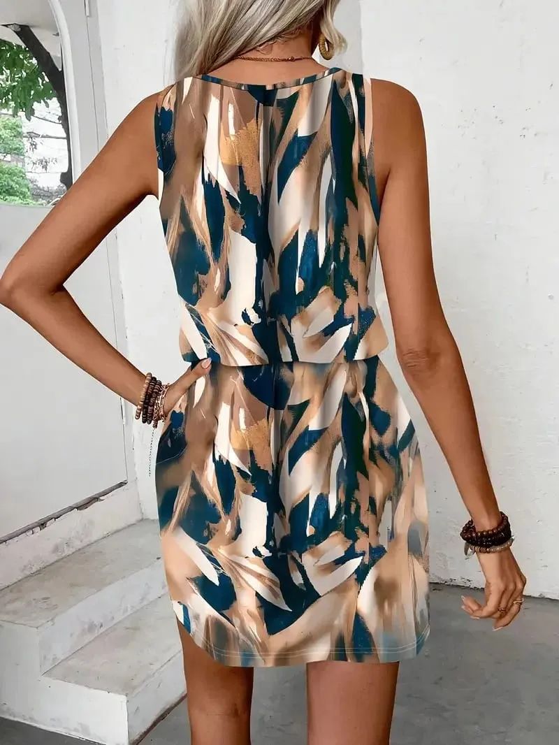 Women's Spring/Summer Fashion Bohemian Style Sleeveless Printed Dress — image 3