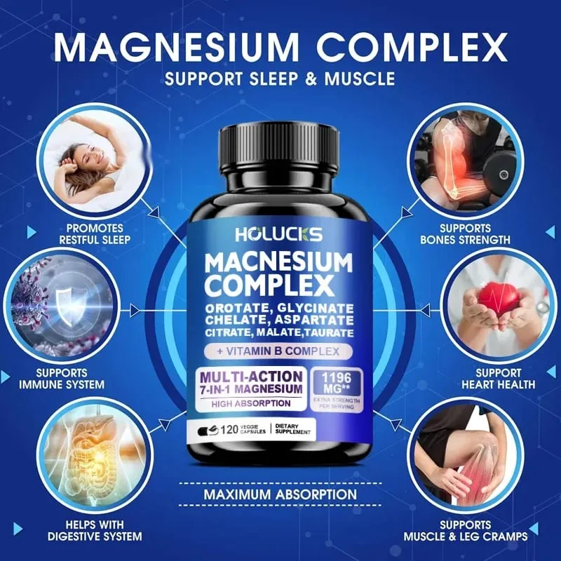 Suplemen Magnesium Kompleks 1000mg dengan Vitamin C E B1 B2 B6 B12 Chelated Magnesium Glycinate Malate Taurate & Sitrat — image 2