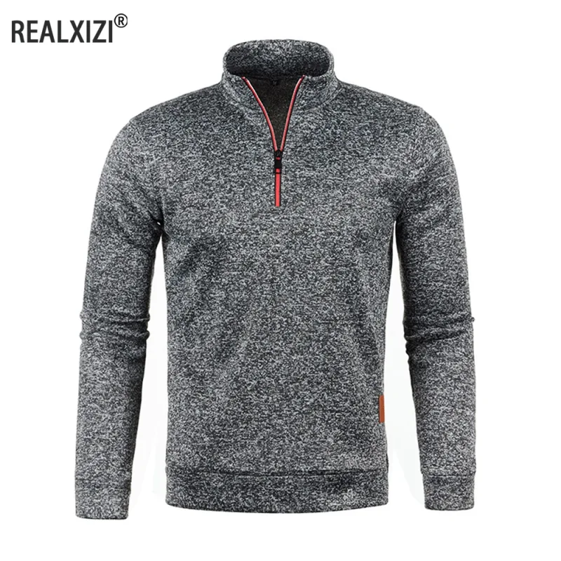 Moletons masculinos meio zíper pulôver masculino manga longa flleece suéter standcollar flocos de neve hoodies roupas masculinas — image 6