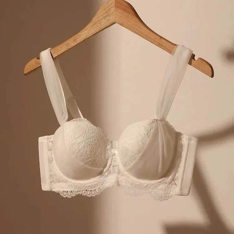 Women French Lace Minimizer Bra For Large Bust Anti Sagging Full Coverage Plus Size Underwire Bra Gathering Support Lingerie