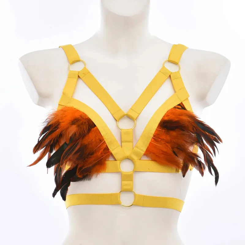 Gótico elástico corpo arnês gaiola sutiã oco ajustar lingerie sexy conjunto punk halloween pena desempenho roupas bondage arnês